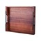 Acacia Wood Serving Tray with Metal Handles 17x12" Rustic Dark Walnut Kitchen & Coffee Table Organizer